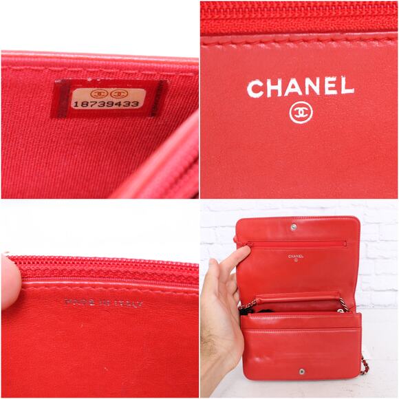 Chanel CC Full Flap Wallet on Chain Red Lambskin Leather Shoulder Handbag A4714 - Picture 2 of 12